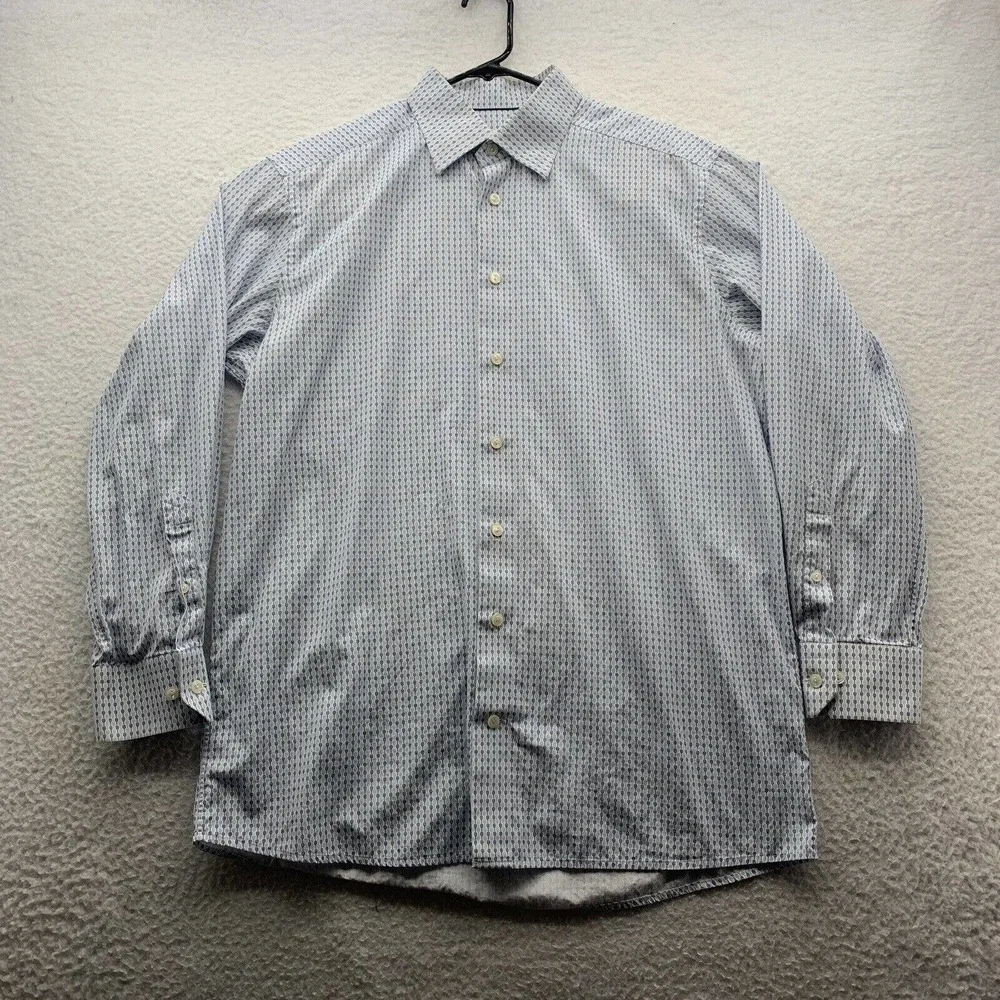 Eton Contemporary Fit Poplin Shirt Mens 41 16 L Blue White Geometric Preppy Club